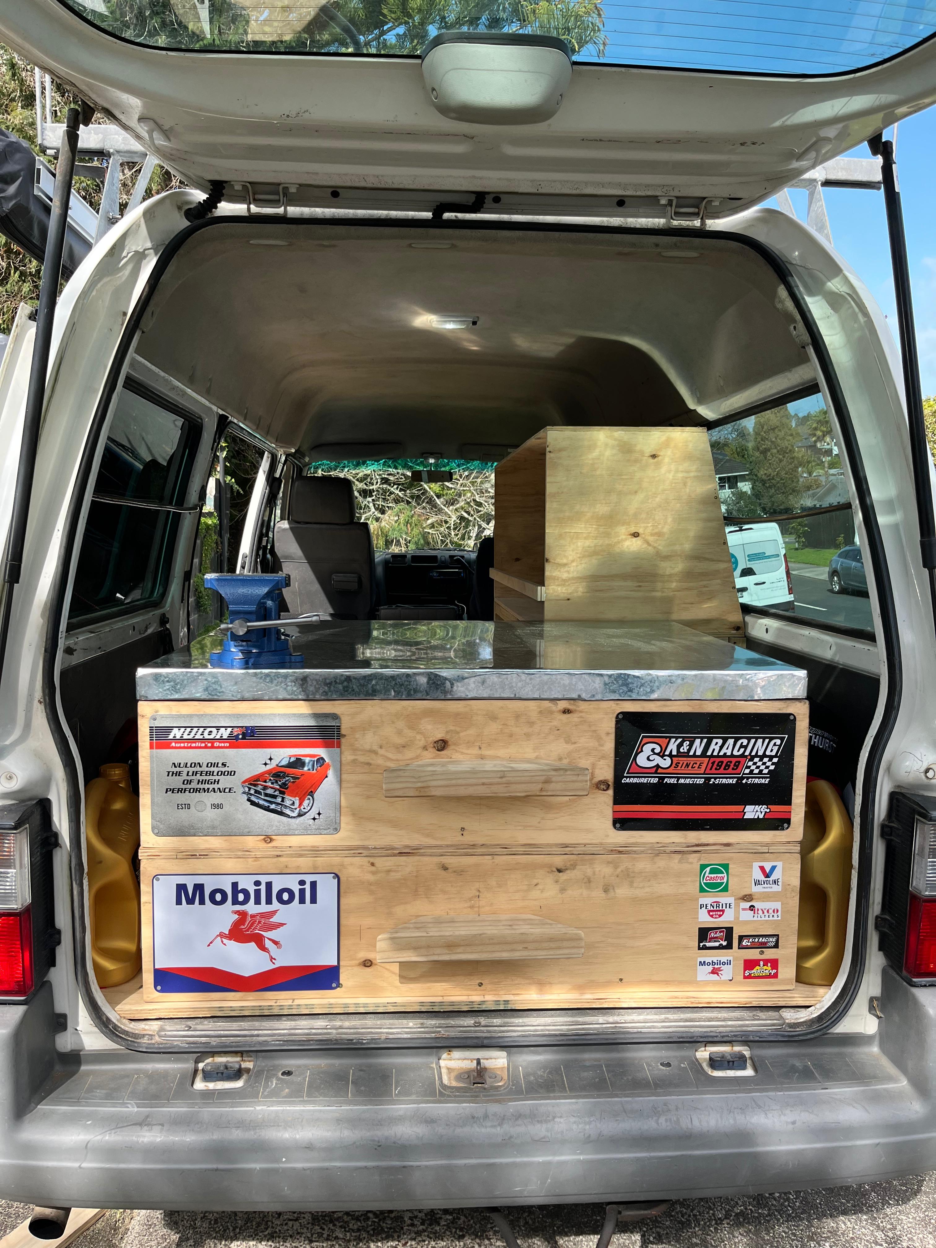 Kumie's Mobile Auto workshop van interior — fully equipped with professional tools